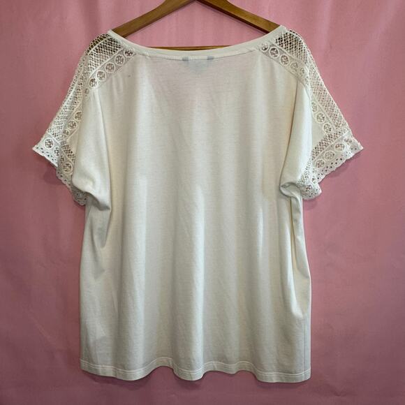 LAUREN RALPH LAUREN Top XXL V-Neck Short Sleeve Eyelet Lace Trim Resort Casual - Picture 2 of 5